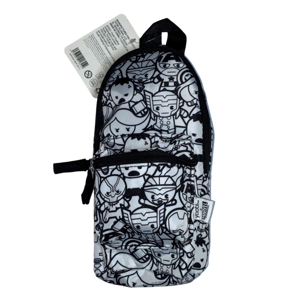 Yoobi x Marvel Backpack Pencil Case Black White Avengers Chibi Print NWT